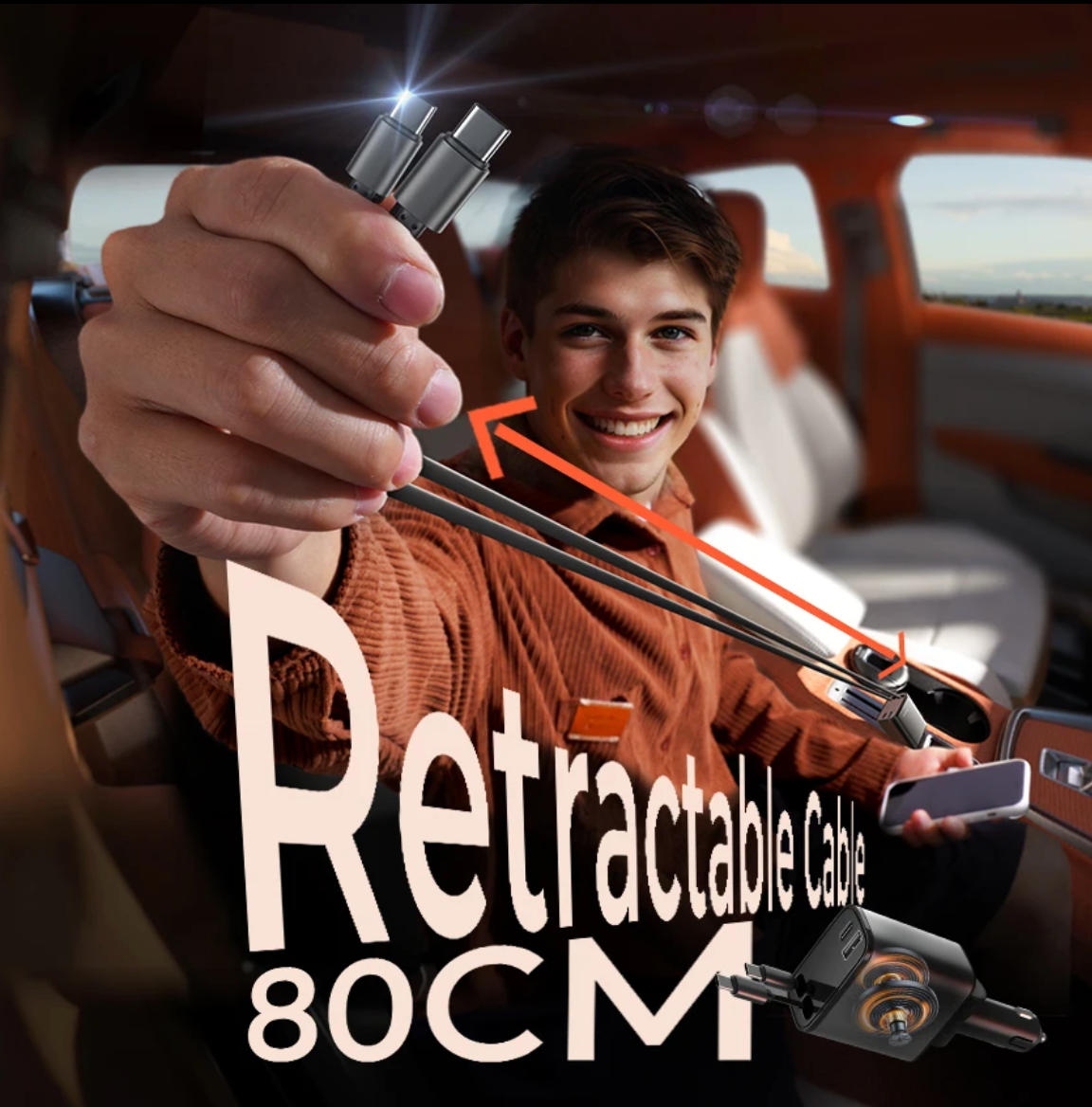 Chargeur Voiture LISEN Rétractable 69W Double USB| Charge Ultra-Rapide