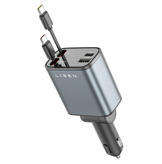 Chargeur Voiture LISEN Rétractable 69W Double USB| Charge Ultra-Rapide