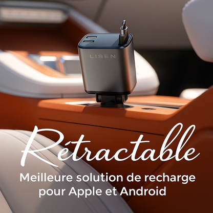 Chargeur Voiture LISEN Rétractable 69W Double USB| Charge Ultra-Rapide
